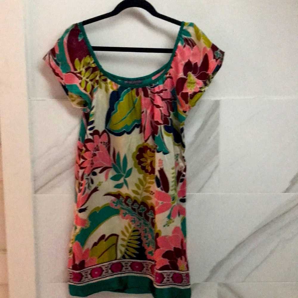 Hale Bob Off Shoulder Silk Dress Short Sleeves